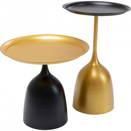 Tables d'appoint Trays set de 2 noires et dorées Kare Design