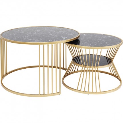 Tables basses Roma set de 2 noires et dorées Kare Design