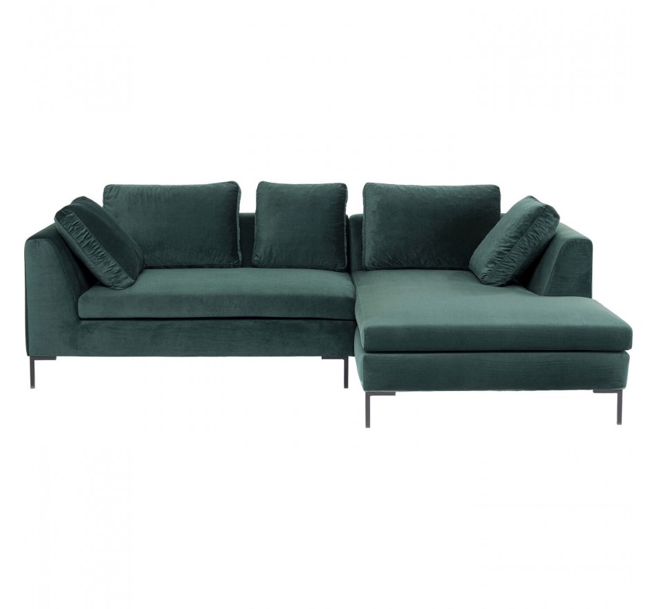 Canapé d'angle Gianna 270cm droite velours vert foncé pieds acier Kare Design
