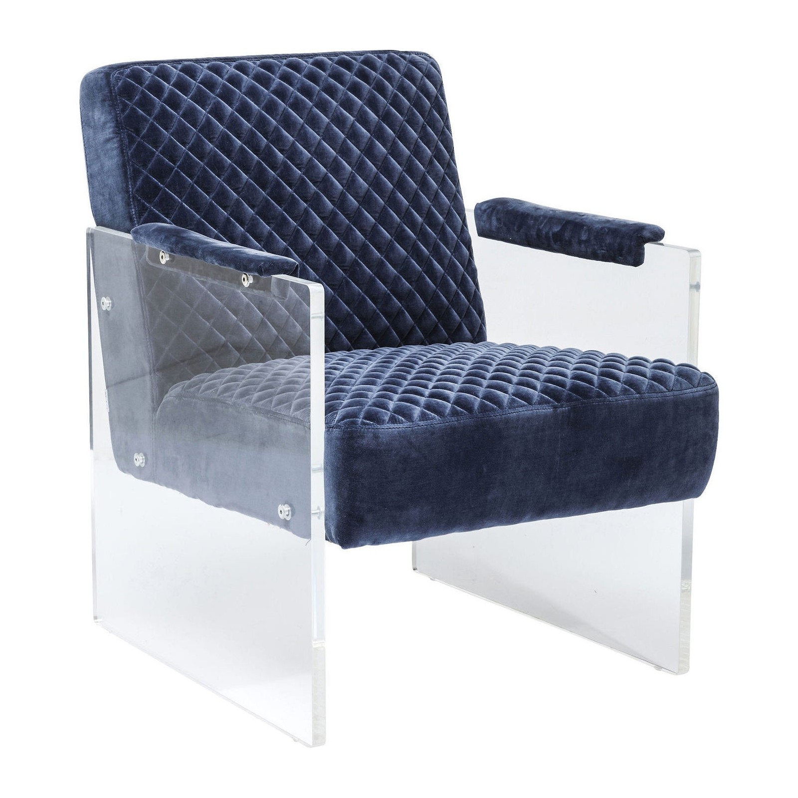 fauteuil design Stitch velour bleu de chez Kare design